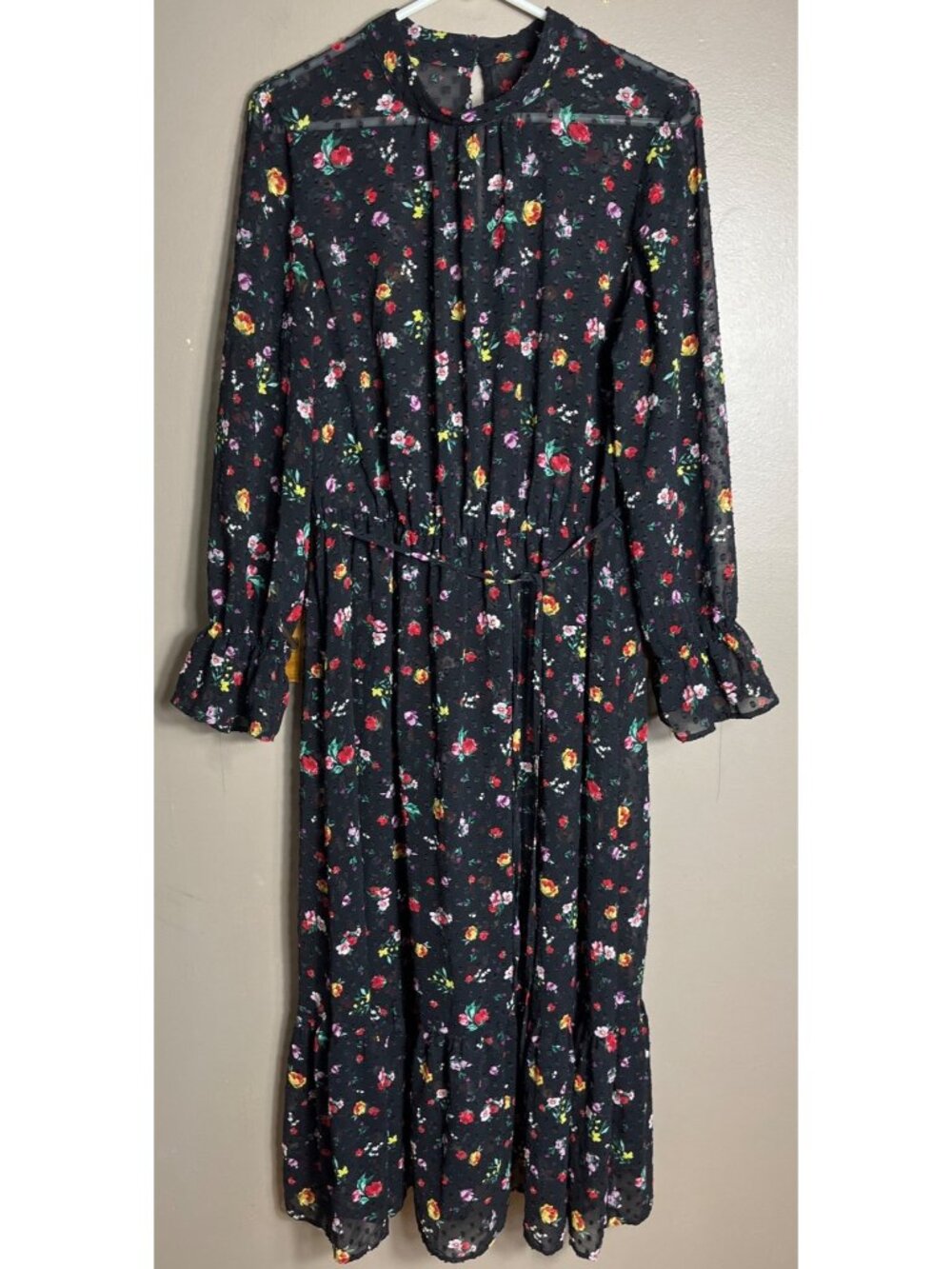 Whimsigoth Dark Fairy Sheer Dress Floral Burnout Dots Blouson Goth Maxi Wom S/M - Picture 10 of 12
